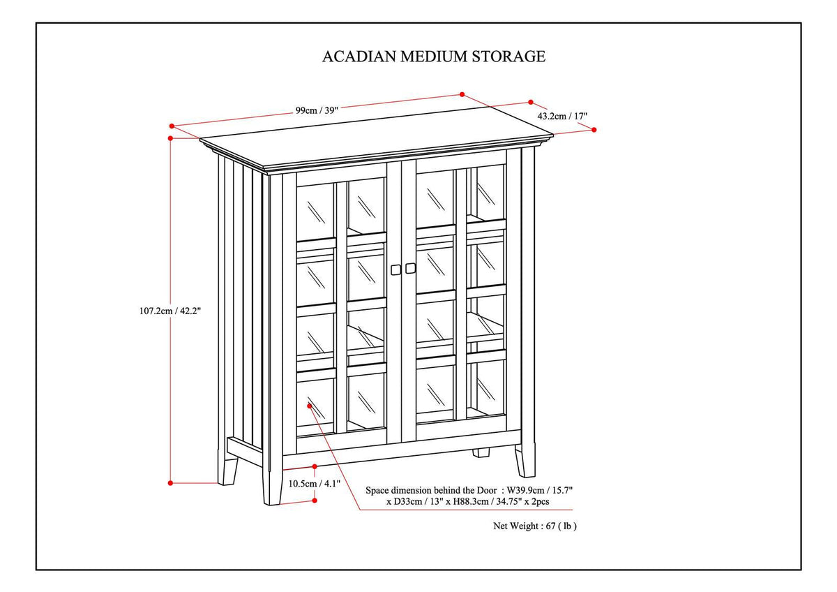 Acadian 39 Inch Wide Solid Wood Transitional Storage Cabinet
