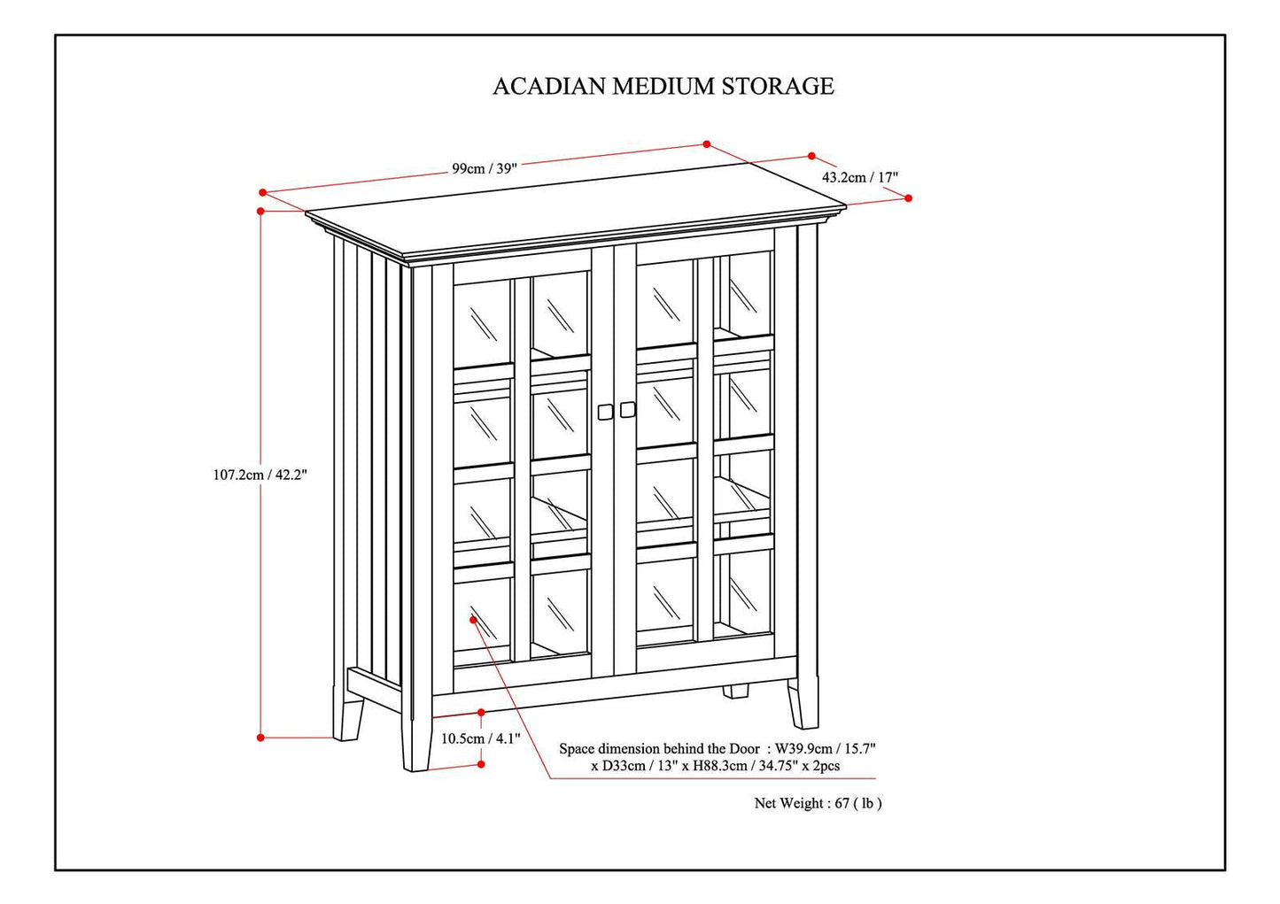 Acadian 39 Inch Wide Solid Wood Transitional Storage Cabinet in Light Golden