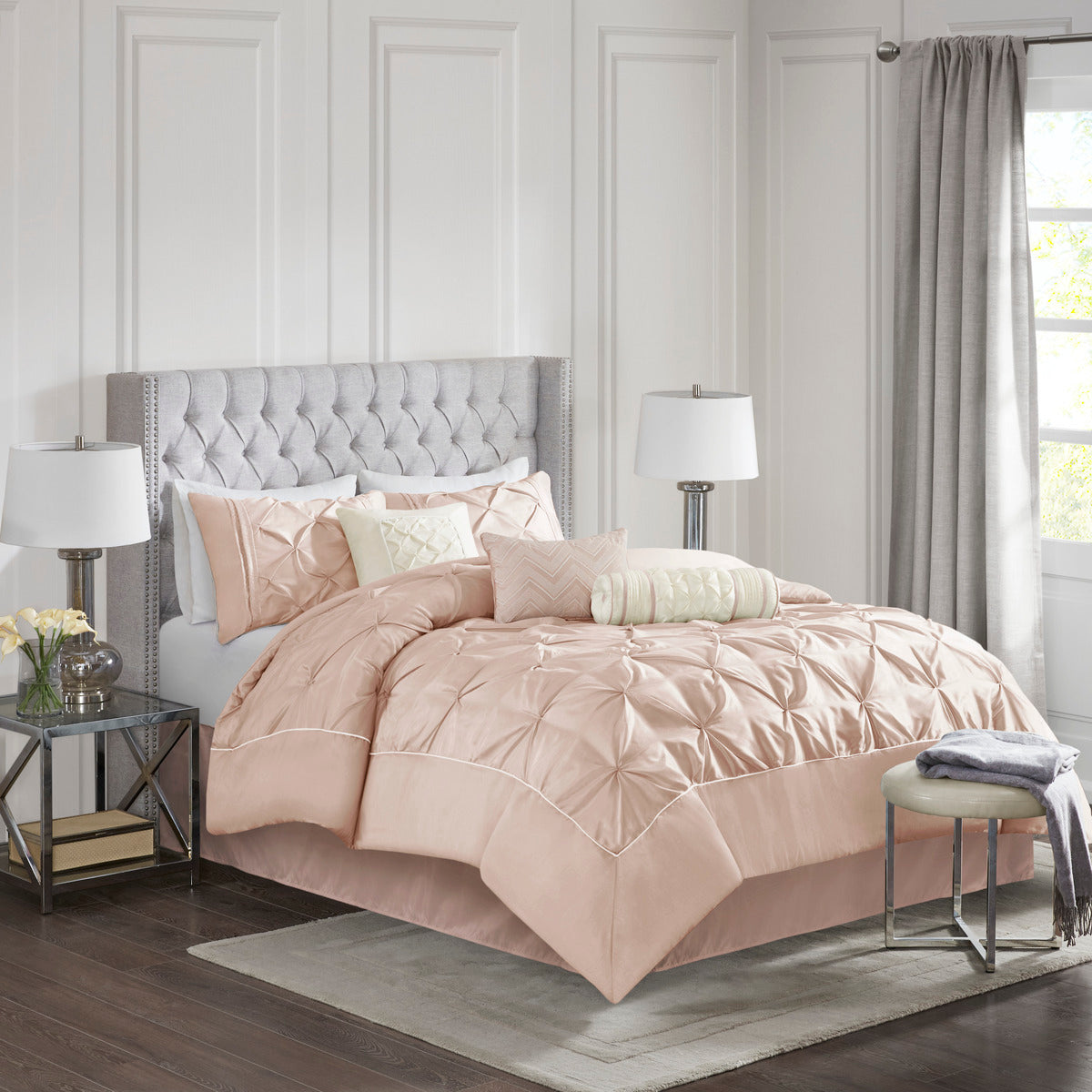7 Piece Tufted Comforter Set Blush California King