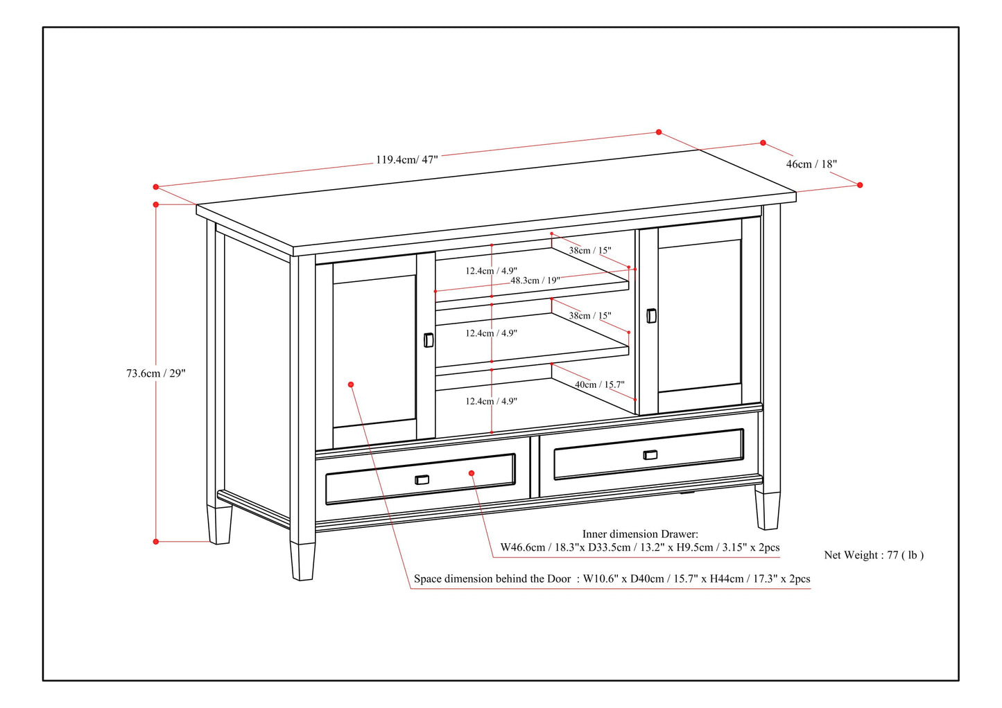 Warm Shaker 47 Inch Wide Solid Wood TV Stand in Russet