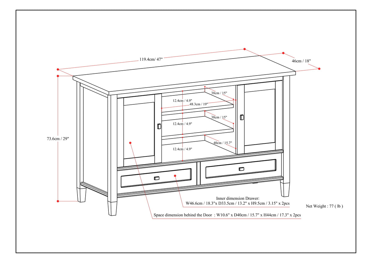 Warm Shaker 47 Inch Wide Solid Wood TV Stand