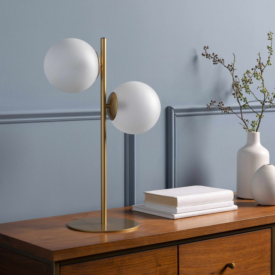 Mustard Modern Table Lamp with glass details for bedside or console tables