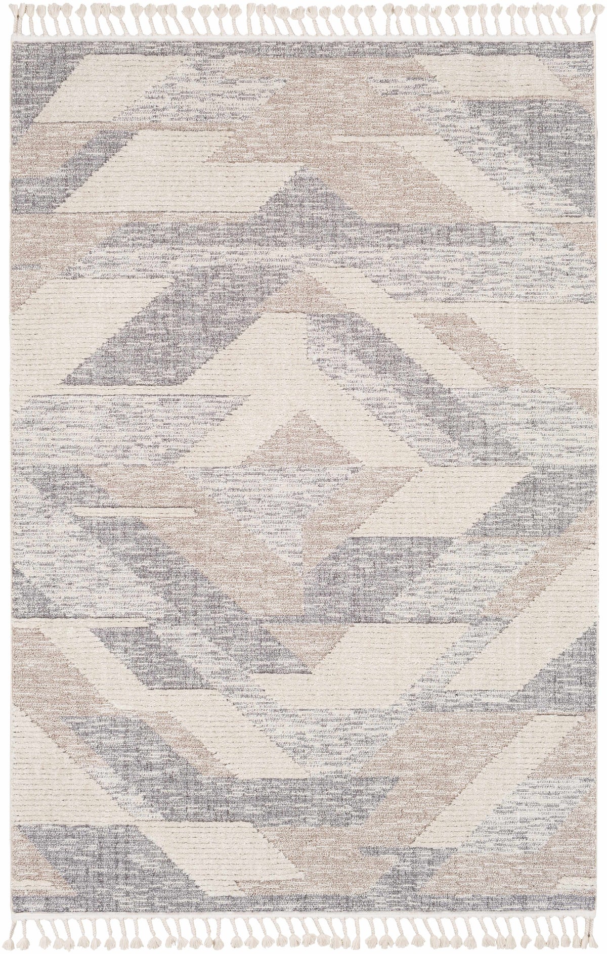 Magazine Geometric High/Low Pile Rug with Tassels - Clearance