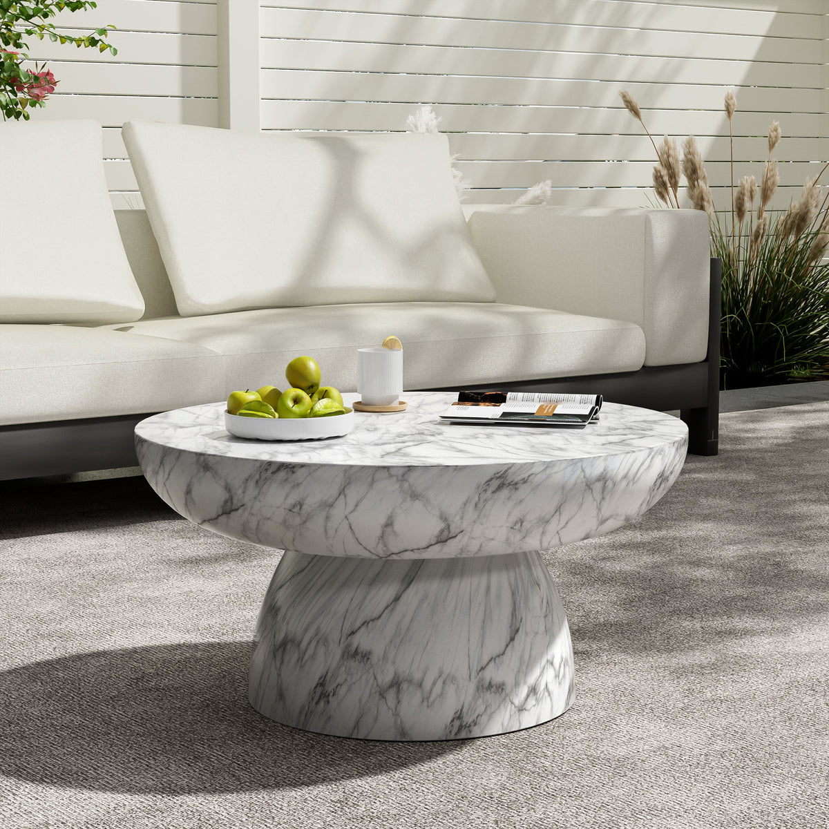 MGO Faux Marble Coffee Table with Handcrafted Finish - White Marble
