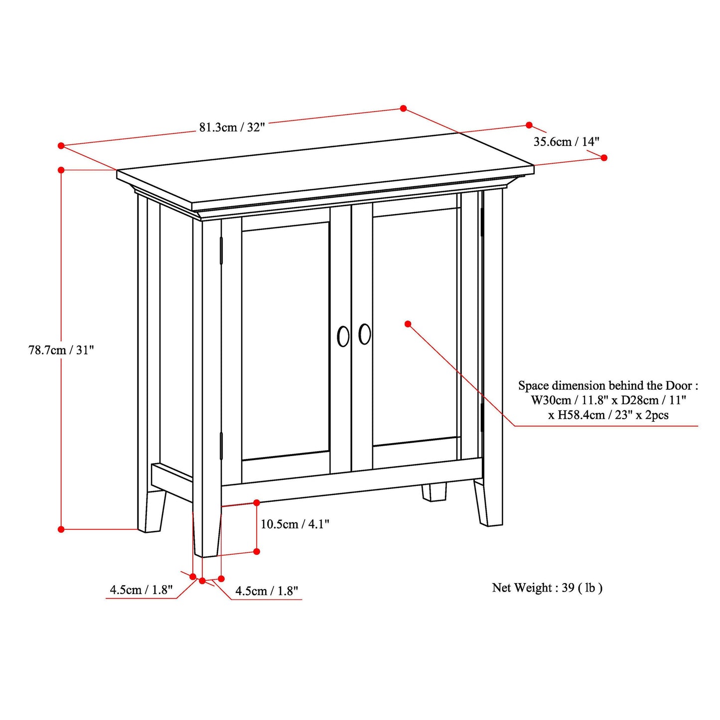 Redmond 32 Inch Wide Solid Wood Low Storage Cabinet in Brunette