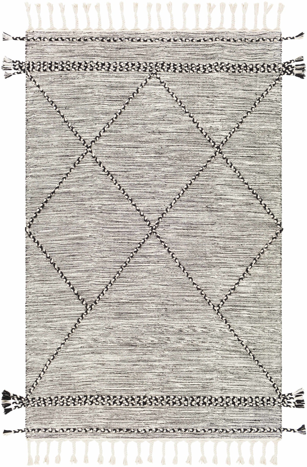 Neal Black/Cream Trellis Cotton Rug with Tassels - Clearance