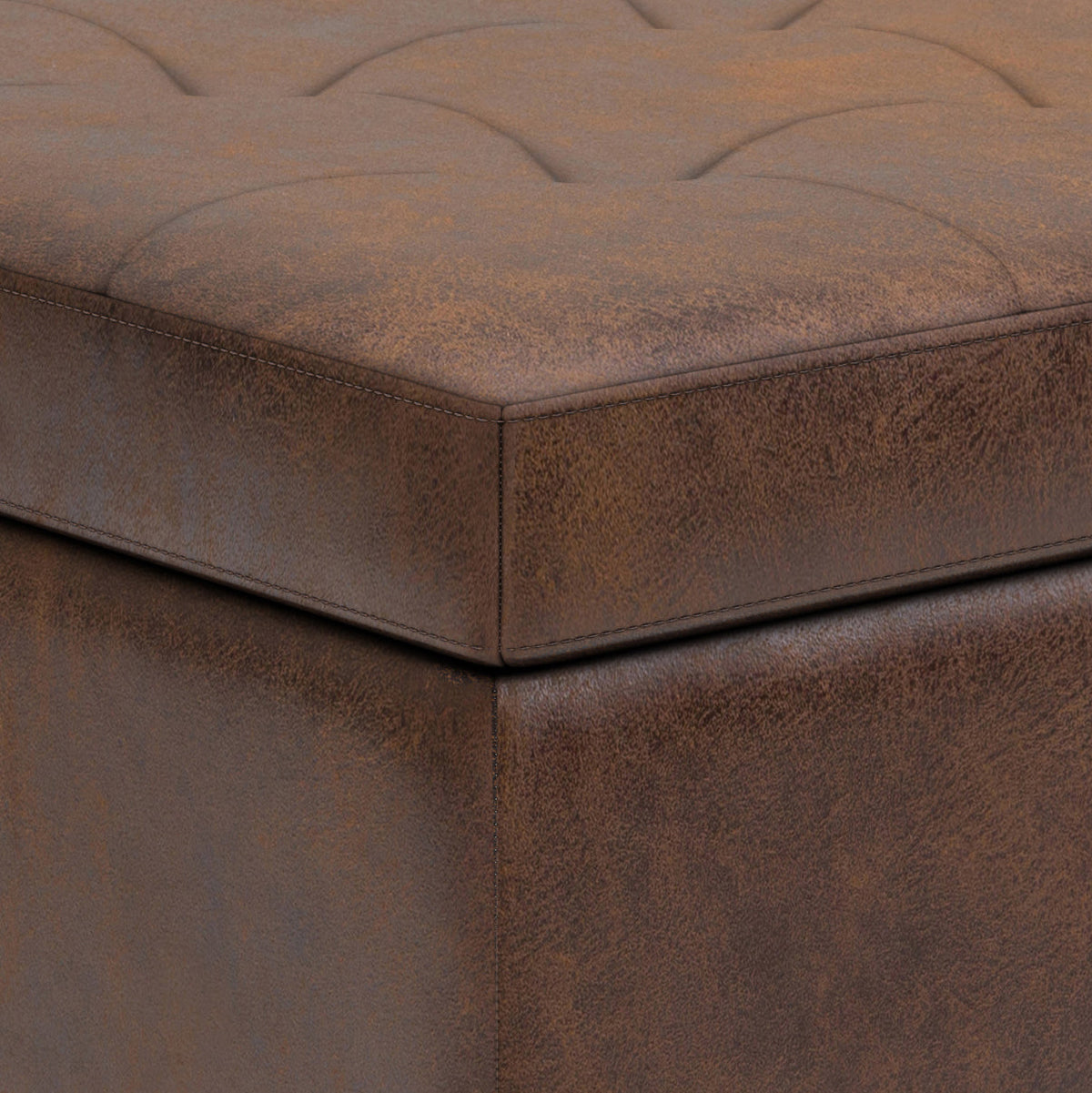 Shay 34 Inch Wide Mid-Century Small Coffee Table Storage Ottoman in Distressed Chestnut