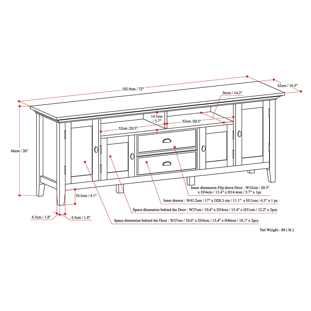 Redmond 72 Inch Wide Solid Wood TV Stand