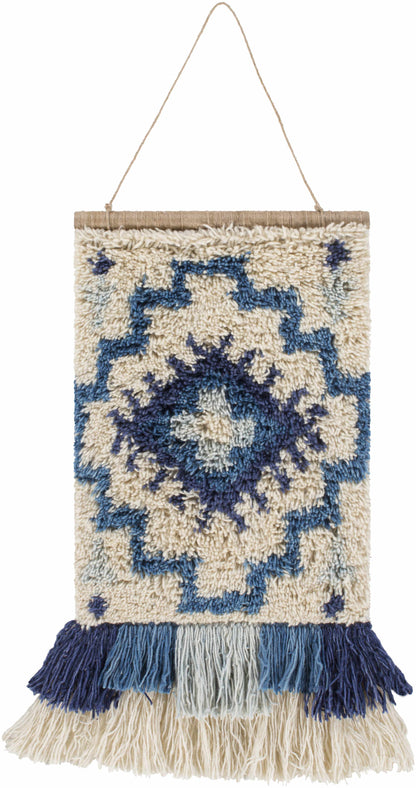 Philomont Ivory and Blue Geometric Wall Hanging - Clearance