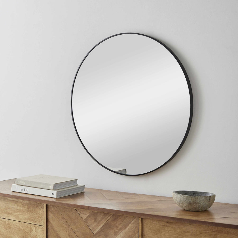 Round Mirror with Black Aluminum Frame