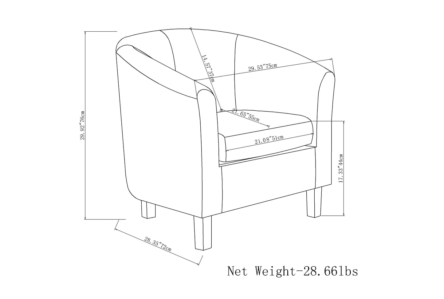 Austin 30 Inch Wide Tub Chair in Stone