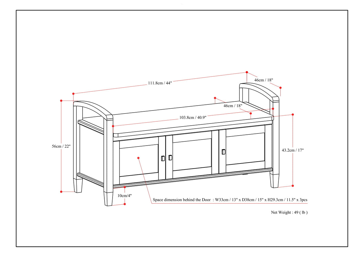 Warm Shaker 44" Wide Solid Wood Entryway Storage Bench