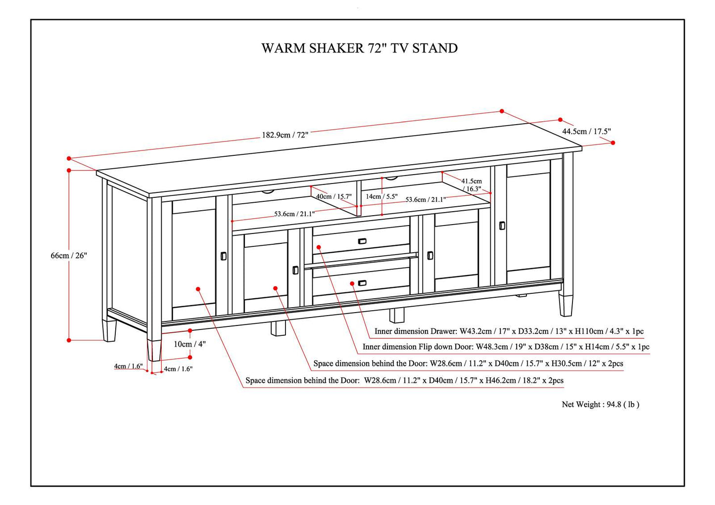 Warm Shaker 72 Inch Wide Solid Wood TV Stand