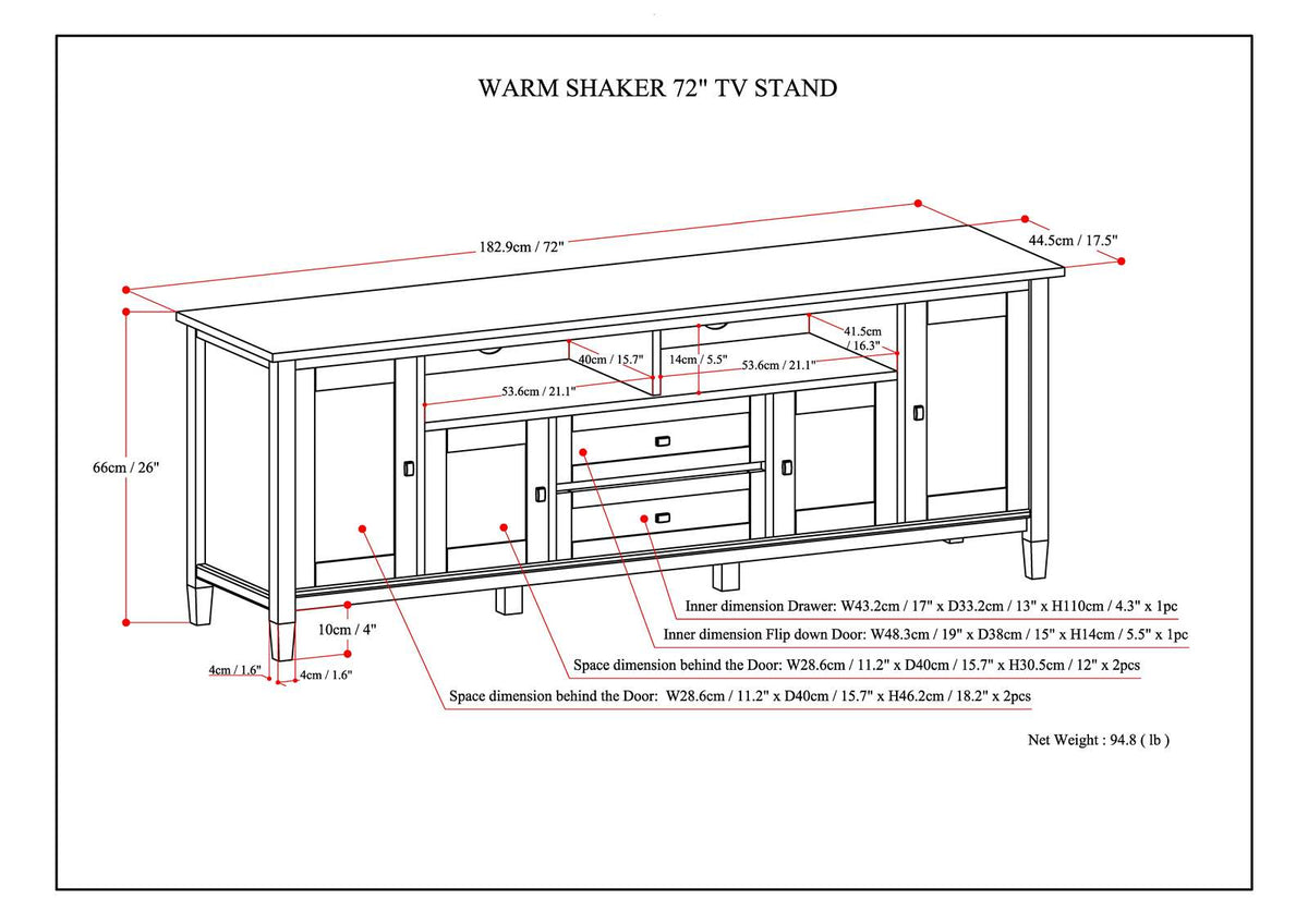 Warm Shaker 72 Inch Wide Solid Wood TV Stand in Light Golden