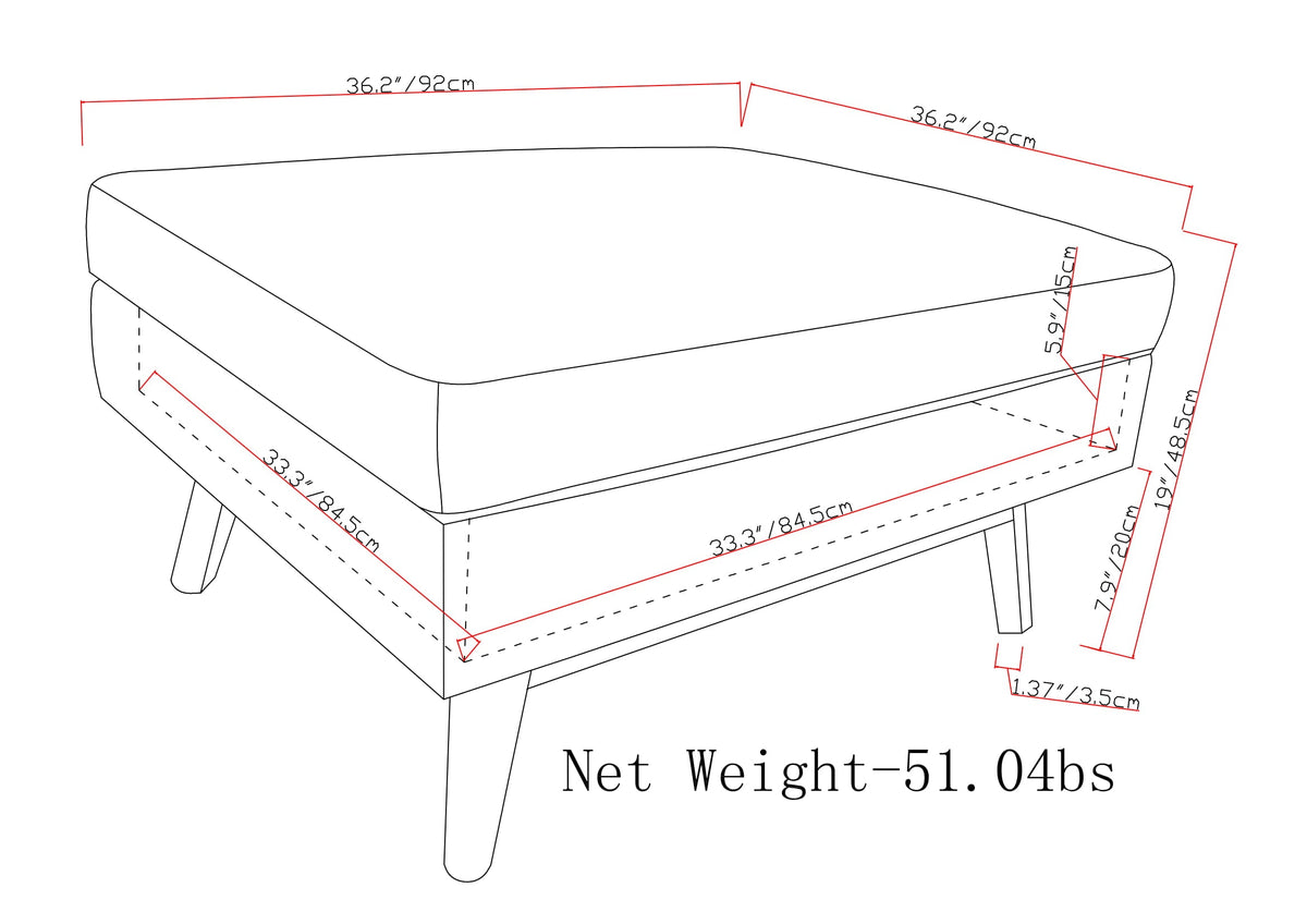 Owen 36 Inch Wide Square Coffee Table Storage Ottoman in Tanners