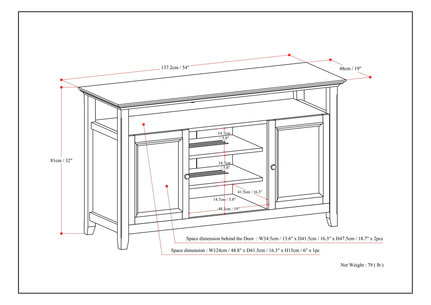 Amherst 54 Inch Wide Solid Wood TV Stand in Hickory