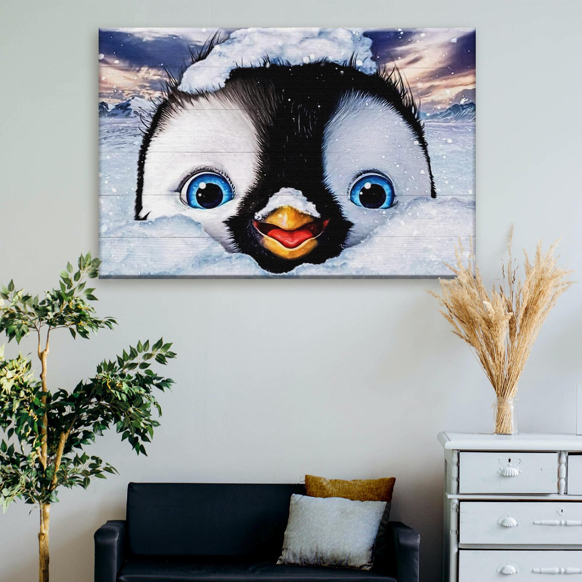 Penguin Peekaboo Painting Canvas Wall Art
