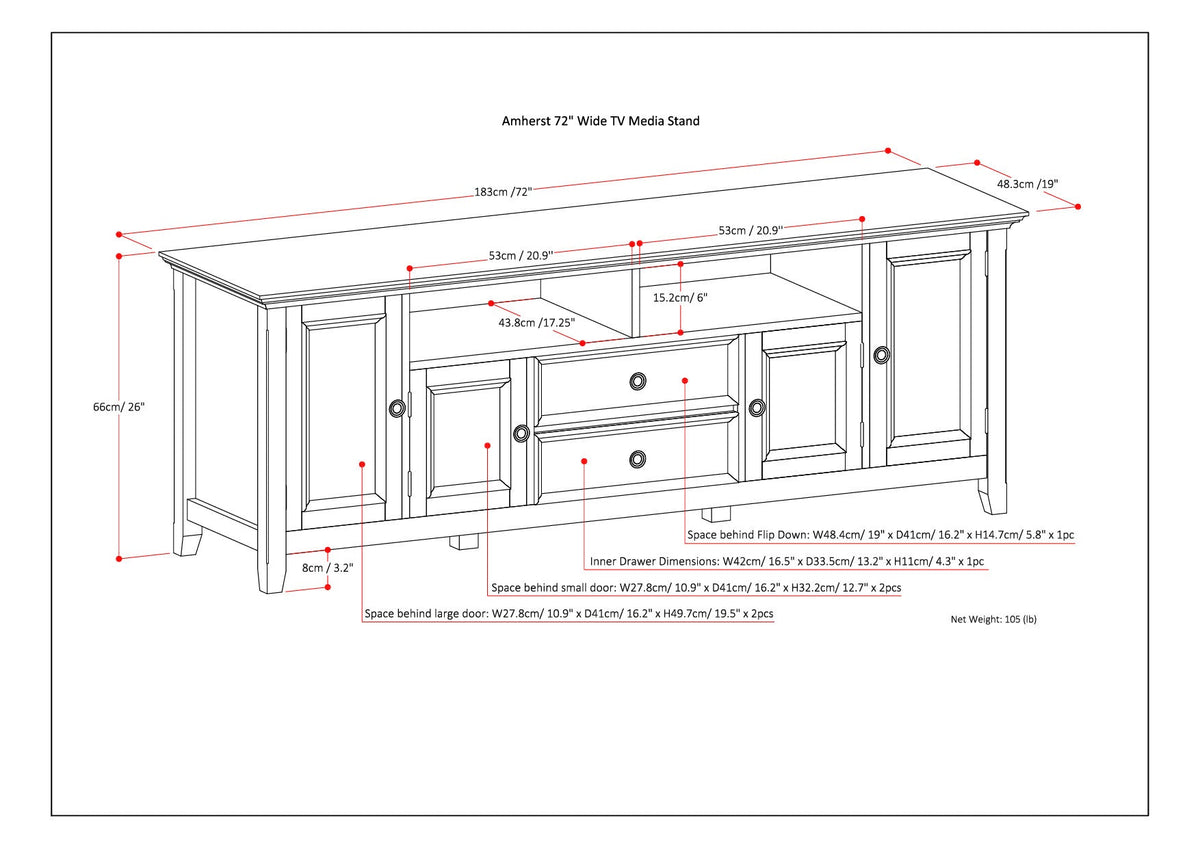 Amherst 72 Inch Wide Solid Wood TV Stand in Rustic