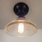 Vintage Factory Holophane Glass With Exposed Socket Light