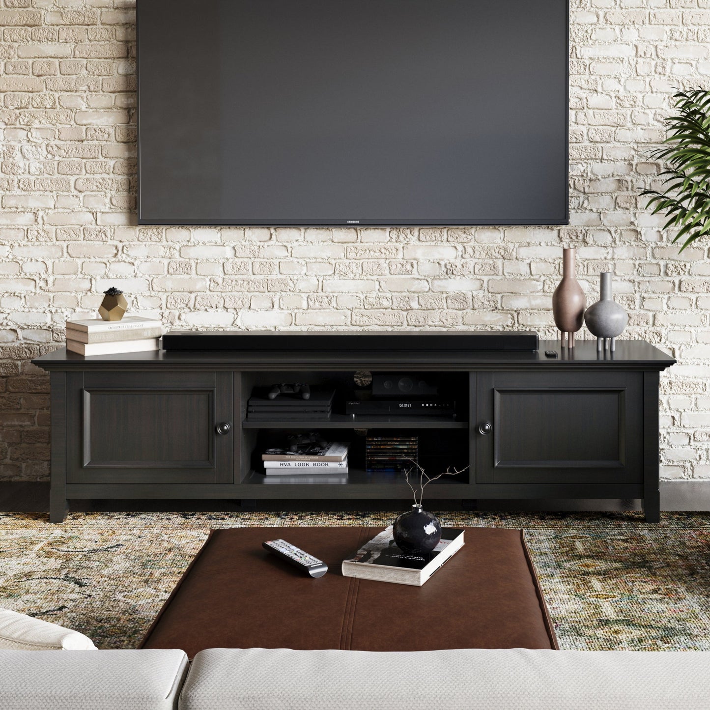 Amherst 72 Inch Wide Solid Wood Low TV Stand in Hickory